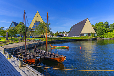 View of The Fram Museum and wooden boats, Bygdoynesveien, Oslo, Norway, Scandinavia, Europe