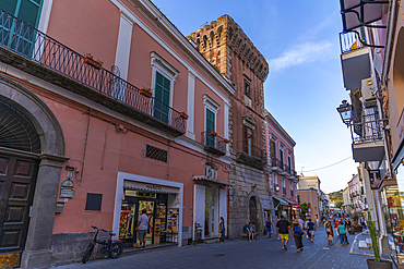 View of shops and architecture in town centre, Forio, Island of Ischia, Campania, Italy, Europe