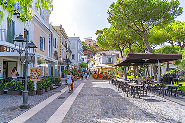 View of cafes and restaurants in Piazza Marina in Casamicciola Terme, Island of Ischia, Campania, Italy, Europe