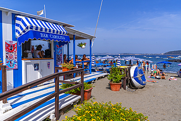 View of Miramare e Castello beach, Port of Ischia, Island of Ischia, Campania, Italy, Europe