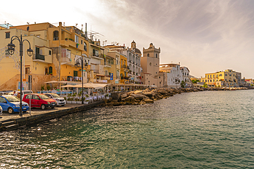 View of Duomo di Santa Maria Assunta and coastline, Port of Ischia, Island of Ischia, Campania, Italy, Europe