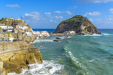 View of Torre di Sant'Angelo from elevated position in Sant'Angelo, Sant'Angelo, Island of Ischia, Campania, Italy, Europe