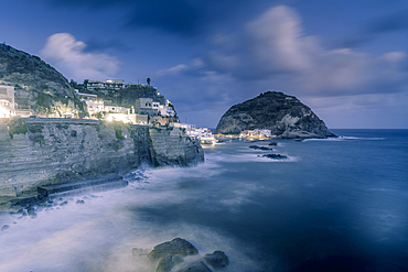 View of Torre di Sant'Angelo at dusk, Sant'Angelo, Island of Ischia, Campania, Italy, Europe