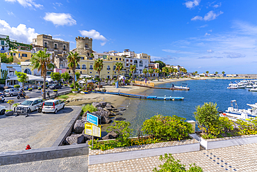 View of cafes and bars on Via Marina, Forio, Island of Ischia, Campania, Italy, Europe