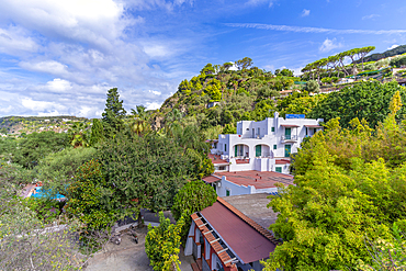 View of landscape of island interior near Giardini la Mortella, Forio, Island of Ischia, Campania, Italy, Europe