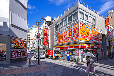 View of colourful store in the Akasaka District of Minato, Minato City, Tokyo, Japan, Asia