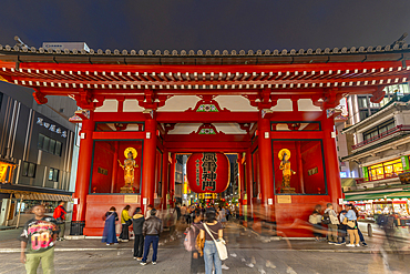 View of Kaminarimon Gate, entrance to Senso-ji Temple at night, Asakusa, Taito City, Tokyo, Japan, Asia