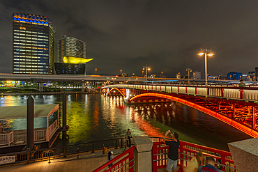 View of Azuma Bridge and Sumida River at night, Asakusa, Taito City, Tokyo, Japan, Asia