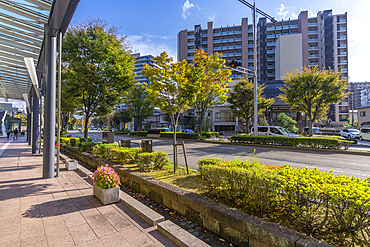 View of street leading to Kanazawa station, Kanazawa City, Ishikawa Prefecture, Honshu, Japan