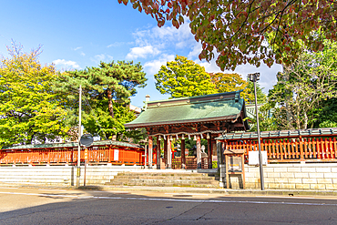 Street view of the Ozaki Shrine on a sunny day, Kanazawa City, Ishikawa Prefecture, Honshu, Japan