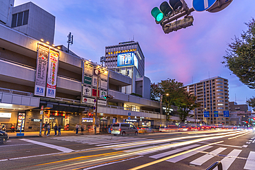 View of shops and restaurants at dusk, Kanazawa City, Ishikawa Prefecture, Honshu, Japan