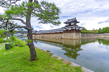 View of Omotegomon (Main Gate) and moat, entrance to Hiroshima Castle, Motomachi, Naka Ward, Hiroshima, Honshu, Japan