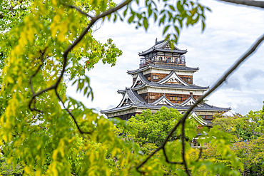 View of Hiroshima Castle, with museum, Motomachi, Naka Ward, Hiroshima, Honshu, Japan