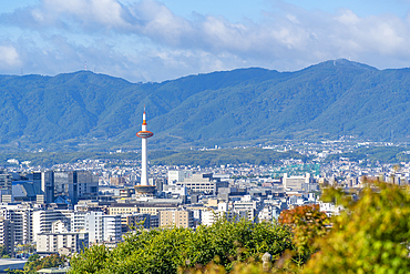 View of Kyoto and Nidec Kyoto Tower from Kiyomizu-dera Temple, Kiyomizu, Higashiyama Ward, Kyoto, Honshu, Japan