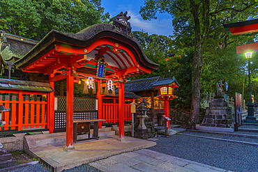 View of Torii Gate at Fushimi Inari Shrine at dusk, Fukakusa Yabunouchicho, Fushimi Ward, Kyoto, Honshu, Japan