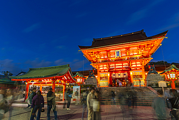 View of Kyoto's Fushimi Inari Buddist Temple at dusk, Fukakusa Yabunouchicho, Fushimi Ward, Kyoto, Japan, Asia