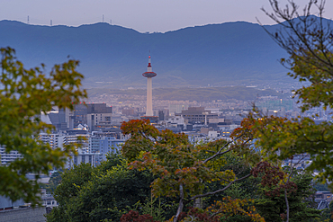 View of Kyoto and Nidec Kyoto Tower from Kiyomizu-dera Temple, Kiyomizu, Higashiyama Ward, Kyoto, Honshu, Japan