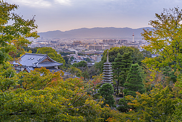 View of Kyoto and Nidec Kyoto Tower from Kiyomizu-dera Temple, Kiyomizu, Higashiyama Ward, Kyoto, Honshu, Japan