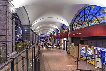 View of restaurant and street near Kyoto Station at night, Shimogyo Ward, Kyoto, Higashishiokoji Kamadonocho, Japan, Asia