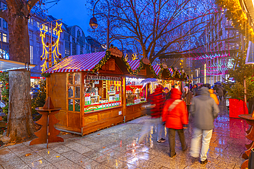 View of people and market stalls at Christmas, Breitscheidplatz, Berlin, Germany, Europe