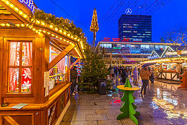 View of people and market stalls at Christmas, Breitscheidplatz, Berlin, Germany, Europe