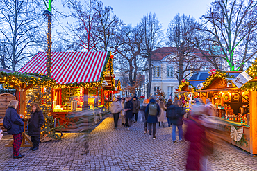 View of Christmas market at Charlottenburg Palace in Schloss Charlottenburg at dusk, Berlin, Germany, Europe