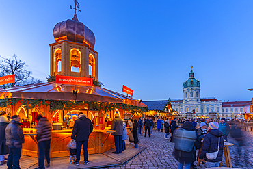 View of Christmas market at Charlottenburg Palace in Schloss Charlottenburg at dusk, Berlin, Germany, Europe