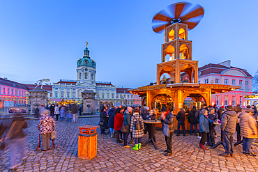 View of Christmas market at Charlottenburg Palace in Schloss Charlottenburg at dusk, Berlin, Germany, Europe