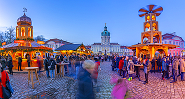 View of Christmas market at Charlottenburg Palace in Schloss Charlottenburg at dusk, Berlin, Germany, Europe