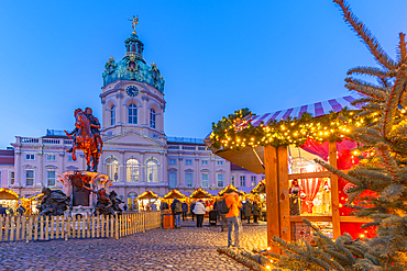 View of Christmas market at Charlottenburg Palace in Schloss Charlottenburg at dusk, Berlin, Germany, Europe