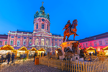 View of Christmas market at Charlottenburg Palace in Schloss Charlottenburg at dusk, Berlin, Germany, Europe