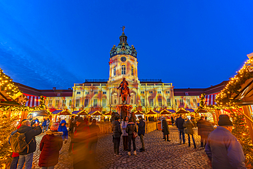 View of Christmas market at Charlottenburg Palace in Schloss Charlottenburg at dusk, Berlin, Germany, Europe