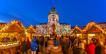 View of Christmas market at Charlottenburg Palace in Schloss Charlottenburg at dusk, Berlin, Germany, Europe