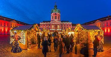 View of Christmas market at Charlottenburg Palace in Schloss Charlottenburg at dusk, Berlin, Germany, Europe