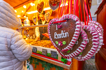 View of candy on Christmas Market stall in Altstadt Spandau, Spandau, Berlin, Germany, Europe