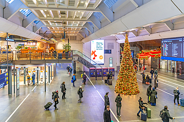 View of interior of Oslo Central Station at Christmas, Oslo, Norway, Scandinavia, Europe