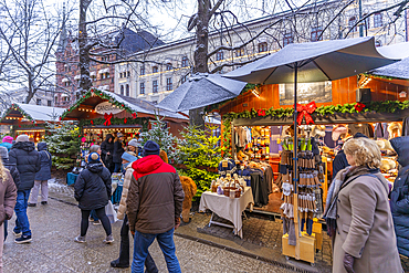 View of Christmas market during winter at dusk, Stortingsparken, Oslo, Norway, Scandinavia, Europe