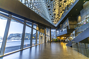 View of interior of the Harpa Concert Hall and Conference Centre, Reykjavík, Iceland, Europe