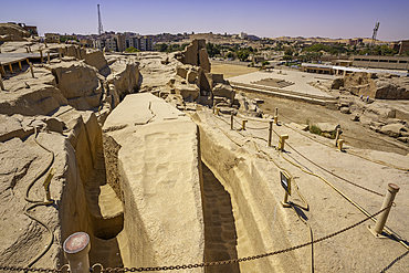 View of Unfinished Obelisk in Aswan quarry on a sunny day, Aswan, Nubia, Egypt, North Africa, Africa