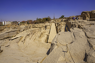 View of Unfinished Obelisk in Aswan quarry on a sunny day, Aswan, Nubia, Egypt, North Africa, Africa