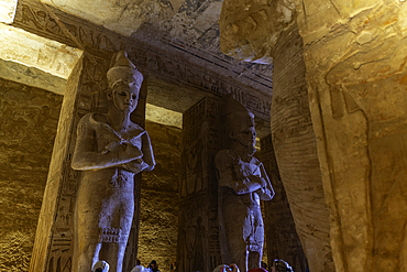 Interior view of the sculptures of the pharaohs in the Abu Simbel Temple next to Lake Nasser, Temple of the Pharaohs, Ramses II, Nubia, Egypt, Africa