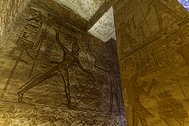 Interior view of the sculptures of the pharaohs in the Abu Simbel Temple next to Lake Nasser, Temple of the Pharaohs, Ramses II, Nubia, Egypt, Africa