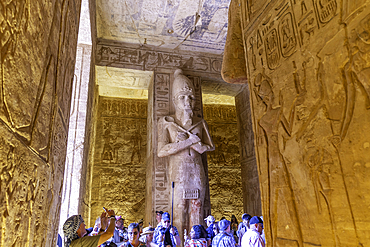 Interior view of the sculptures of the pharaohs in the Abu Simbel Temple next to Lake Nasser, Temple of the Pharaohs, Ramses II, Nubia, Egypt, Africa