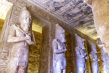 Interior view of the sculptures of the pharaohs in the Abu Simbel Temple next to Lake Nasser, Temple of the Pharaohs, Ramses II, Nubia, Egypt, Africa