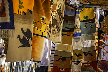 View of colourful souvenirs at Star Coffe Nubian on the Nile river near Aswan, Aswan, Nubia, Egypt, North Africa, Africa