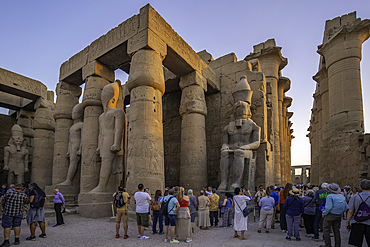 View of Luxor Temple during golden hour, Luxor, Egypt, Africa