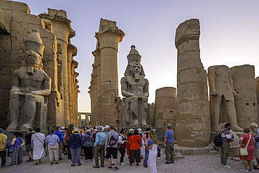 View of Luxor Temple during golden hour, Luxor, Egypt, Africa