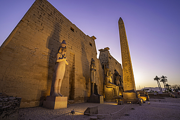 View of Luxor Temple at dusk, Luxor, Egypt, Africa