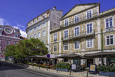 View of cafe and restaurant in city centre, Lisbon, Portugal, Europe