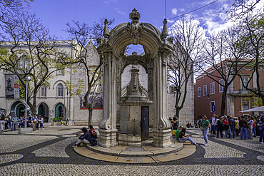View of Chafariz do Carmo in Largo do Carmo in city centre, Lisbon, Portugal, Europe